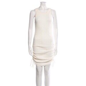 THE RANGE Jumbo Stark Waffle Knit Ruched Sides Cream Sleeveless Dress Size L NWT